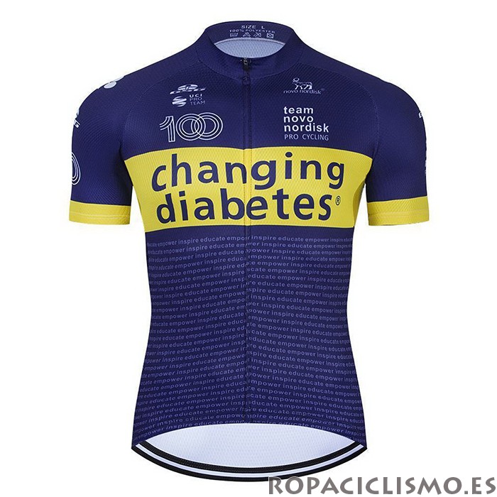 2021 Maillot Novo Nordisk Tirantes Mangas Cortas Azul Amarillo